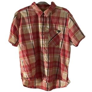 LL BEAN WOMENS LARGE PINK RED WHITE CASUAL BUTTON UP SHIRT TOP PLAID OUTDOORS